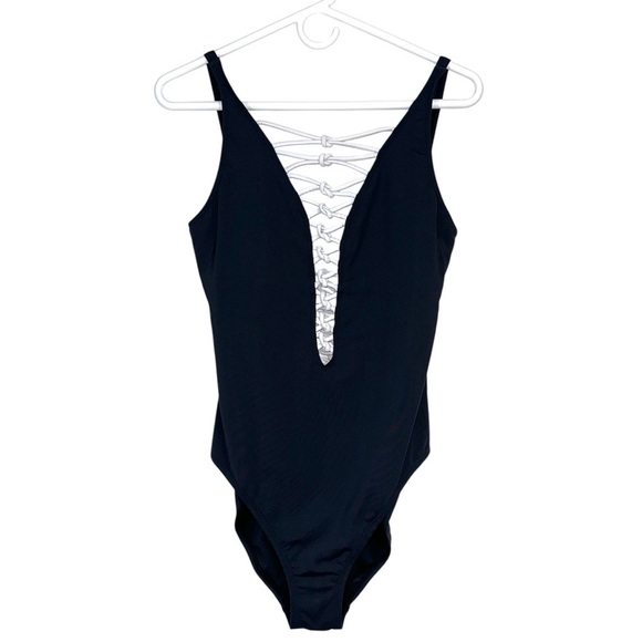 Bleu Rod Beattie Let’s Get KnottyLace-Front One-Piece Black And White Swimsuit - Picture 3 of 9